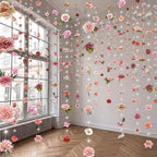 Suncalla 6 Pcs 35.4ft Hanging Flowers Garlands Backdrop Lighted Floating Fake Wildflower Vines LED Floral Garland Ceiling for Spring Wedding Bridal Shower Birthday Graduation Party(Fresh,Pink)