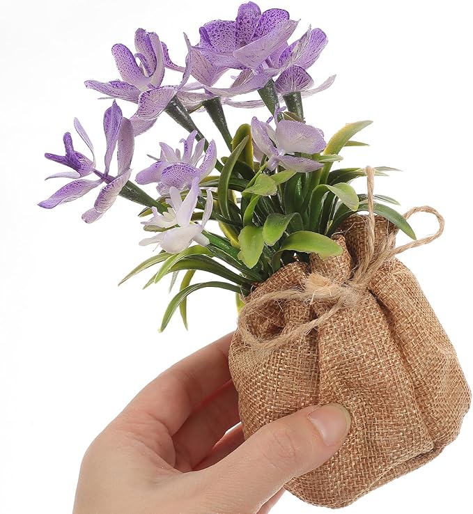 UPKOCH Realistic Faux Phalaenopsis Orchid Potted Plant, Lifelike Artificial Flower with Jute Bag, Home and Office Table Décor for Living Room and Bedroom