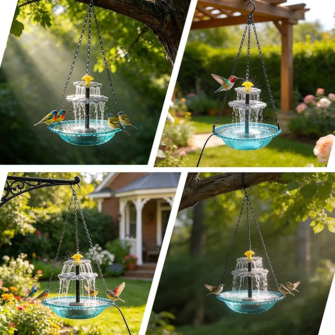 DDcafor Solar Water Fountain Pumps Hanging Bird Bath Fountain Solar Powered Cascading Bird Bath Water Fountain 3 Tier Bird Bath Solar Pump for Fountain