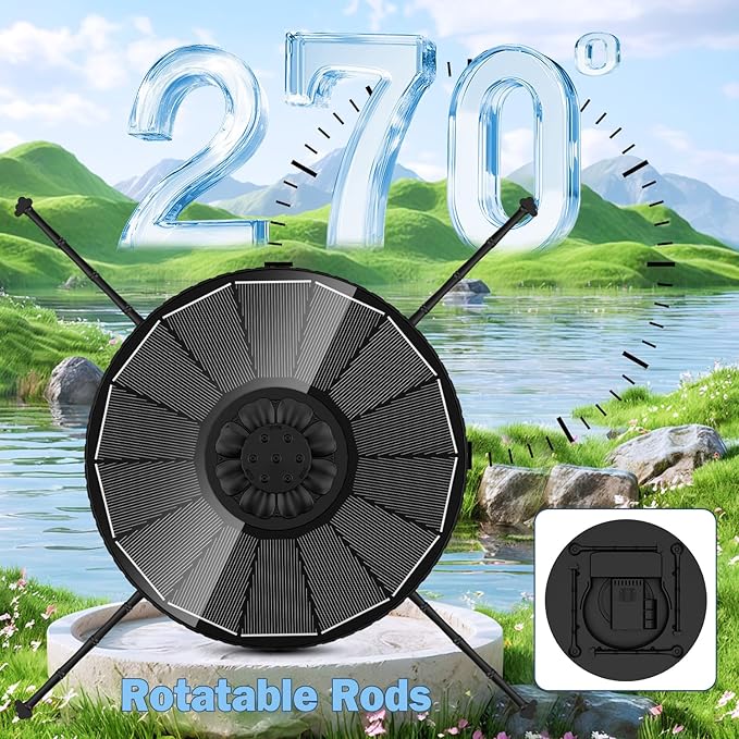 Yzert Solar Fountain with 2000mah Battery, 3-Level Adjustable Water Height, Rotating Rods, Works in Shadow, 7 Nozzles, 2026 3.5W Glass Outdoor Fountain Pump for Bird Bath, Garden, Pond, Flower Pot