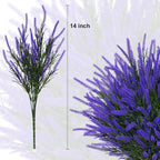 12 Bundles Fake Outdoor Flowers UV Resistant Plants Artificial Lavender Faux Plastic Shrubs Window Box Garden Porch Home Decor(Purple)