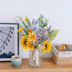 LUEUR Artificial Silk Sunflower with Vase Fake Flowers in Vase Centerpiece Coffee Table Decor, Fake Plant Blue Daisy Flower Arrangement for Spring & Summer Decorations Indoor Home Office Living Room
