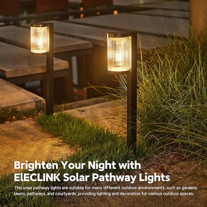 ELECLINK Solar Pathway Lights Outdoor, 2 Pack Upgraded Outdoor Solar Lights for Outside Super Bright Up to 12Hrs, IP65 Waterproof Solar Garden Lights for Yard Path Walkway Decor Landscape Lighting
