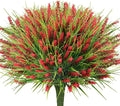 20 Bundles Artificial Plants Outdoor, UV Resistant Fake Flowers， Realistic Faux Lavender Shrubs for Porch Garden Window Box Home Decoration (Red)