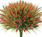 20 Bundles Artificial Plants Outdoor, UV Resistant Fake Flowers， Realistic Faux Lavender Shrubs for Porch Garden Window Box Home Decoration (Red)