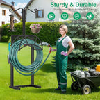 TomCare Garden Hose Holder 4 Spikes Garden Hose Reel Hose Stand Upgraded Water Hose Storage with Tool Hooks Garden Hose Hanger Organizer Holds 160ft Hoses for Outside Yard Lawn, Black