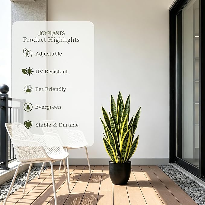 Fake Snake Plant, 27" Fake Potted Plants with Black Pot Realistic Artificial for Home Decor, Low Maintenance No Watering Needed Faux Plants for Desk Corner Office & Pet Areas(yellow-27in)