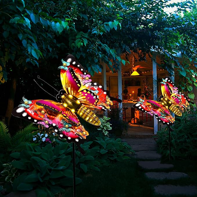 Solar Garden Lights, Outdoor Butterfly Garden Decor Large 41" Metal Decorative Lights, Waterproof Butterfly Decoration for Outside Patio Yard Porch Birthday Gardening Gifts for Mom Women Mother's Day