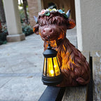 Garden Highland Cow Statue Solar Outdoor Decor with Flower Decoration，Funny Triple Highland Cow Decor Birthday Gifts for Women Mom，Highland Cows Figurine for Yard Garden Patio Lawn Ornaments