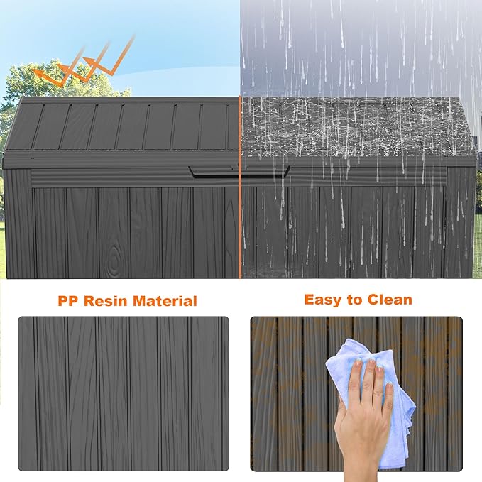 PatioZen 75 Gallon Resin Deck Box, Lockable Patio Outdoor Storage Box for Furniture, Garden Tools and Tools Storage, Waterproof Outside Storage Boxes - Black