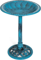 Backyard Expressions Outdoor Garden Bird Bath - Blue - Weather Resistant Polyresin - 27 Inch