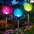 GIGALUMI Solar Garden Lights 3 Pack, Solar Lights Outdoor Decorative Waterproof, Outdoor Solar Lights for Yard Decorations, Multi-Colored Changing Garden Globe Cracked Glass Ball with LED Lights