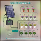 Biling 4W Solar Drip Irrigation System Kit, Digital Programmable Automatic Water Timer with 2200mAh Battery, Water-Saving Garden Watering System for 15-20 Potted Plants Outdoor/Indoor