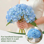 Artificial Hydrangea Flowers Arrangement in Wood Planter, 4PCS Fake Blue Flowers in Wooden Vase Potted Floral Centerpieces for Tables Living Room Home Office Room Shelf Kitchen Decor