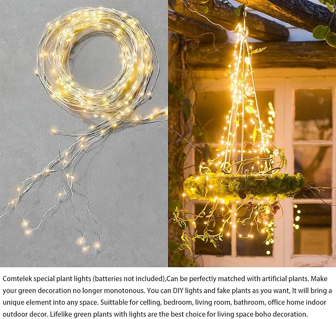 2 Pack Macrame Plant Hanger with Lights Indoor Hanging Planter Basket with Wood Beads Flower Pot Holder Handwoven Cotton Rope Tassels for Boho Home Window Decor 43.5 Inch, Ivory (POTS NOT Included)