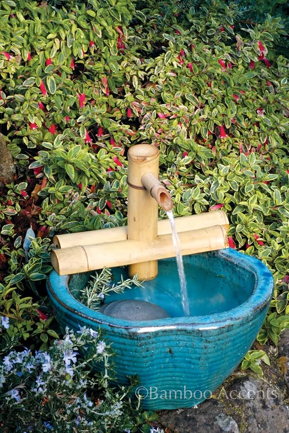 Bamboo Accents 7" Adjustable Bamboo Fountain Kit with Pump – Compact Zen Water Feature for Bowls, Basins & Small Gardens, Indoor/Outdoor (Container Not Included)