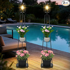TOWPONICS 2-Pack Solar Lights Outdoor with Plant Stands, 52.4'' Solar Floor Lamp with Planter & LED Edison Bulbs, Patio Lights Outdoor Waterproof Garden Decor, Yard Porch Balcony Decoration