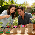 NNG 40 Set Garden Paper Pot Craft Kit,40Pcs Round Paper Mache Pots Peat Plant Pots with 400pcs Adhesive Foam Stickers & 40Pcs Pots Labels,Flower Plant Spring Craft for DIY Flower Planting