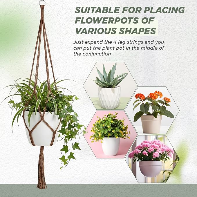 EBOOT 2 Pack 41 48 Inch Large Macrame Plant Hanger Rope to Hang Flower Pot Plant Holder for Indoor Outdoor Decorations, 4 Legs (Linen Color)