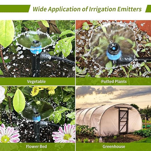 50pcs Drip Irrigation Emitters for 1/4" Drip Tubing Adjustable 360 Degree Fan Shape Water Flow Vortex Drippers for Drip Irrigation with Lock Barbed Irrigation Drip Nozzles for Flower Plants Garden