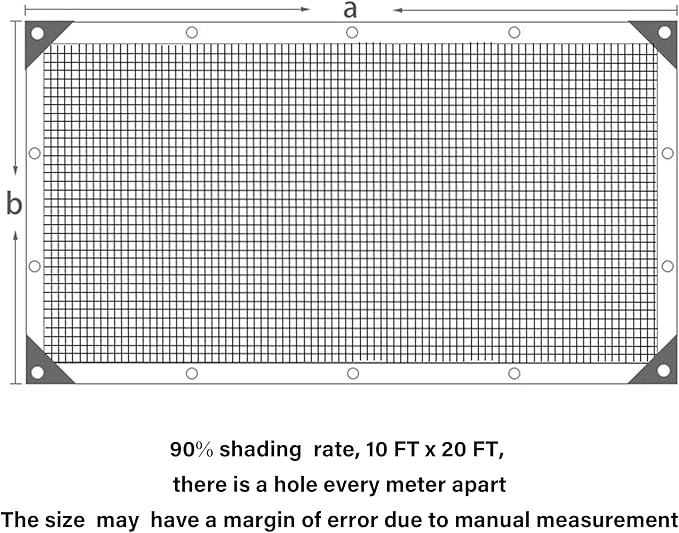 winemana 90% Shade Cloth, Dog Kennel Shade Cover, 10 x 20 FT Sturdy Durable Sunblock Shade Mesh Tarp with Grommets for Patio Plants Greenhouse Chicken Coop Porch