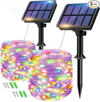 2 Pack Solar String Lights for Outside - 160LED 66FT Solar Fairy Lights Outdoor Waterproof 8 Modes, Copper Wire Solar Powered Twinkle Lights for Tree Garden Christmas Wedding Party Decor, Multicolor