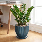 Ceramic Planter, 10 Inch Plant Pot with Drainage Hole and Saucer, Round Planters for Indoor Plants, Decorative Plant Pots, Modern Planter, Living Room Decor, Gifts for Plant Lovers, Retro Blue