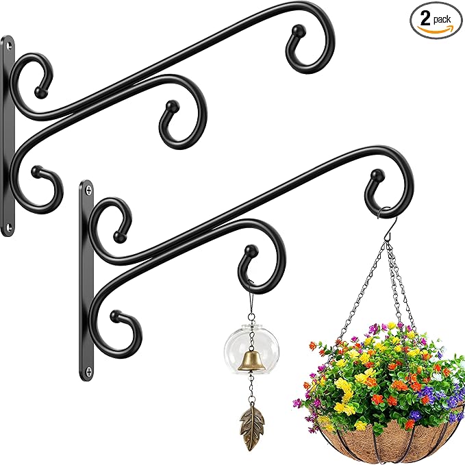 2 Pack Plant Hangers, Metal Plant Hooks for Wall, Plant Hanger Hook, Indoor/Outdoor Hanging Brackets, Hanging Basket Hooks