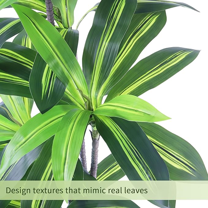 Artificial Dracaena Tree 6FT with White Planter - Faux Yucca Tree with Lifelike Trunk and Leaves in Pot for Home Office Living Room Decor