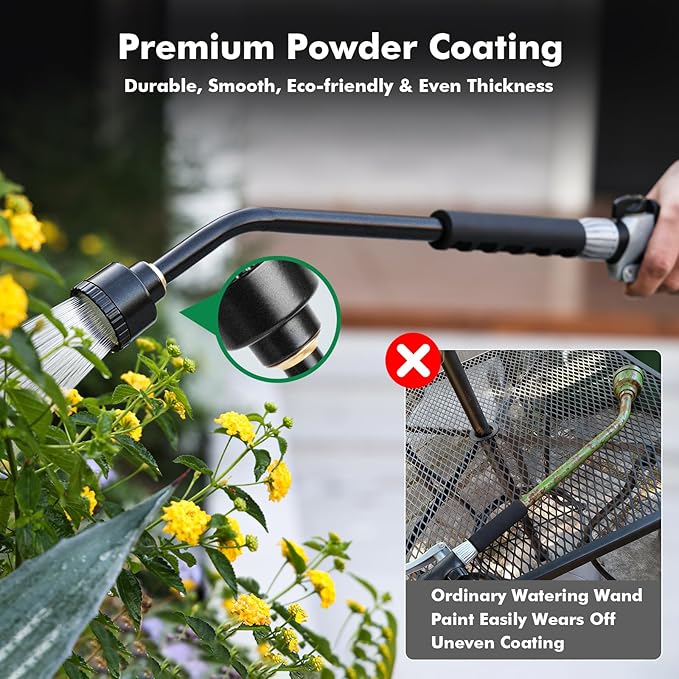 RESTMO Heavy Duty Full Metal Long Watering Wand, 24 Inches Gentle Soft Full Shower Sprayer Wand with Flow Control, Hose Wand for Hanging Baskets, Shrubs, Plants, Flowers, Garden and Lawn, Flash Black