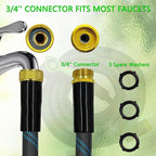 Garden Hose 75 FT, NON-EXPANDABLE Heavy-Duty Flexible & Lightweight Water Hose with 10-Function Nozzle, No-Kink, Leak-Proof Super Fabric, Solid Fittings for Lawn, Car, Outdoor (Black Blue)