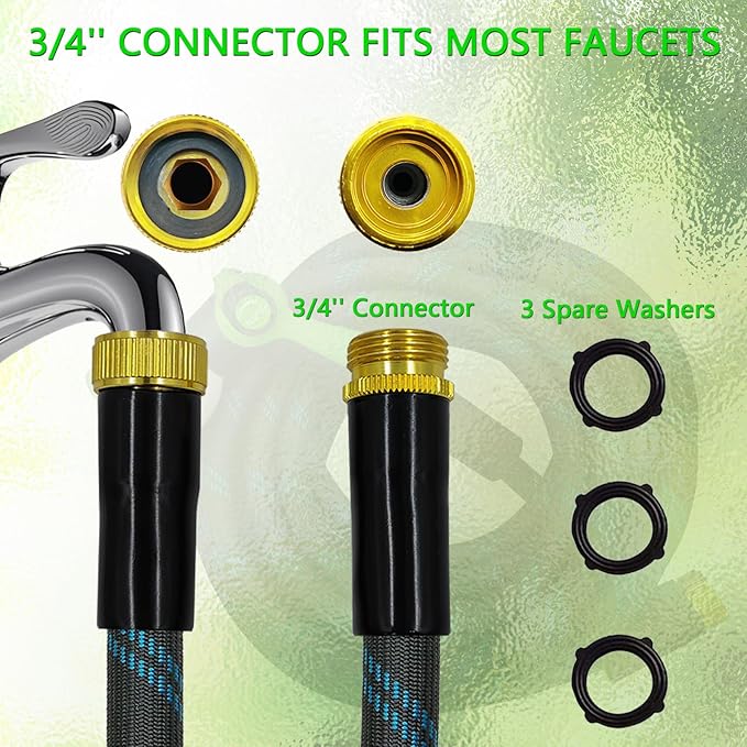 Garden Hose 75 FT, NON-EXPANDABLE Heavy-Duty Flexible & Lightweight Water Hose with 10-Function Nozzle, No-Kink, Leak-Proof Super Fabric, Solid Fittings for Lawn, Car, Outdoor (Black Blue)