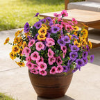 17 Inch Artificial Faux Pansy Flowers for Outdoor,Fake Pansies Flowers with Eucalyptus Leaves Fake Plants Greenery Boxwood Porch Patio Decor 6 Bundles(Light Purple,Pink,Dark Yellow)