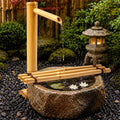 20'' Natural Bamboo Fountain Kit with Adjustable Split-Resistant Spout Quiet Pump and Tubing Japanese Water Feature for Zen Outdoor Patios Landscaping Garden Decor(with Floating Ring)