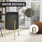 Oakrain Mid Century Planters for Indoor Plants, Set of 2, Modern Decorative Metal Pots for Living Room, Office, Garden or Balcony, Black&Golden Honeycomb, 10" &12"