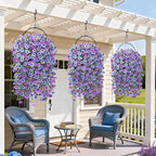 Artificial Hanging Flowers for Outdoors Spring Summer Decoration, 8PCS UV Resistant Silk Fake Hanging Plants for Patio Porch Front Yard Window Garden Indoor Decor(Blue&Purple,8PCS)
