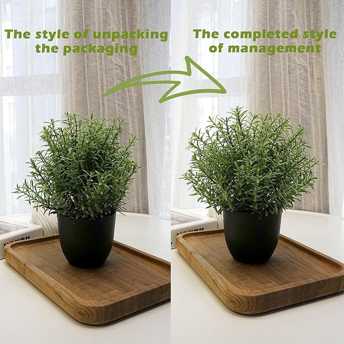 8 Inch Artificial Fake Rosemary Potted Plant, Small Greenery Decor for Shelf Greenery, Realistic Artificial Greenery Pot for Indoor Home Office wall Decor