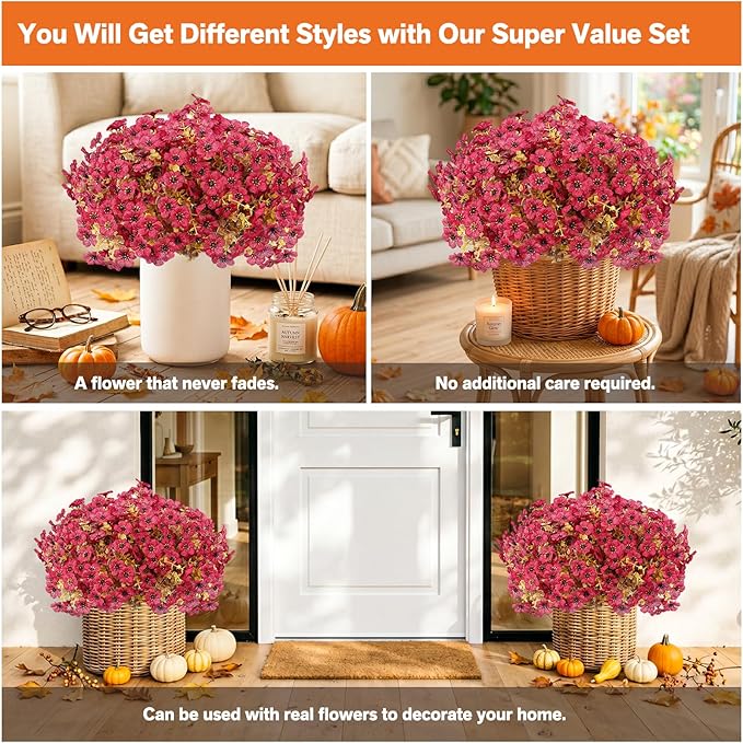 Artificial Flowers for Outdoor,Silk Flowers No Fade Fake Plastic Flowers Faux Plants for Outdoors Outside Front Porch Hanging Planter Window Box Garden Home Decoration,13 Pack Dark Red
