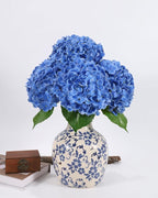 DuHouse 4Pcs Hydrangea Artificial Flowers,Latex Real Touch Hydrangeas with Long Stems & Leaves for Home Decor Party Floral Arrangements Wedding Bouquets Centerpieces(Dark Blue)