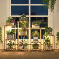 Bamworld Plant Stands with Grow Lights Indoor 4 Sets Plant Shelves Outdoor Wooden Plant Holder for Multiple Plants Flower Stands for Living Room Balcony Garden Patio Lawn Window
