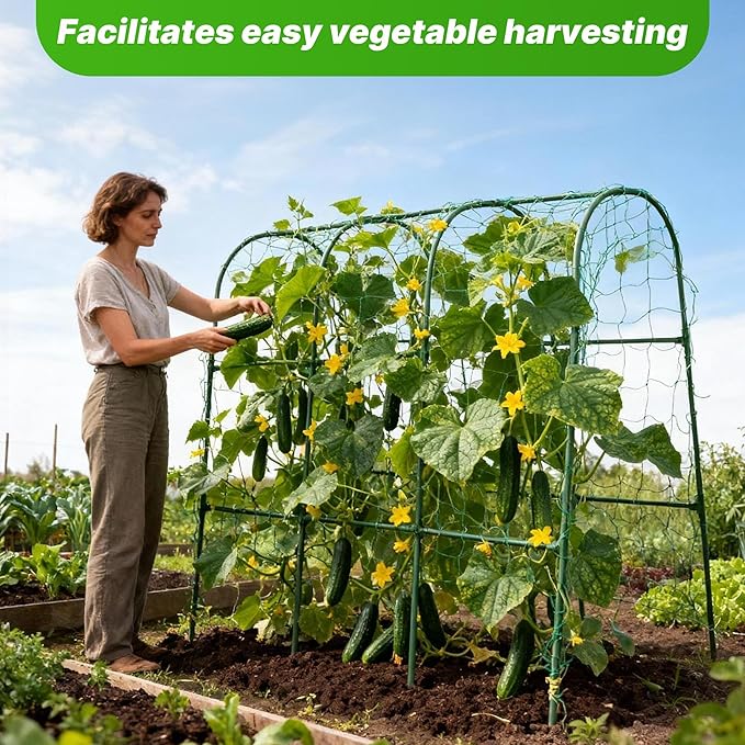 2Pack Cucumber Trellis for Raised Garden Bed, U-Shape Plant Support Metel Trellis for Climbing Plants Arch Trellis with Netting for Cucumbers,Tomatoes,Vine Climbing Plant(47.2''X32''x47.2''(LxWxH))