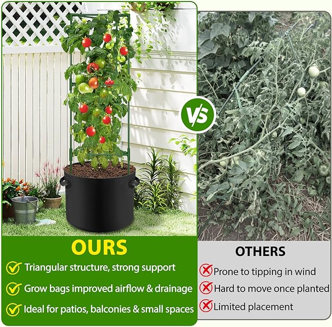 Suntee 3 Pack Tomato Cage with 20 Gallon Grow Bags, 48 Inch Tomato Cages for Garden Patio Balcony, Adjustable Height Tomatoes Plant Support for Climbing Vegetables Plants Flowers
