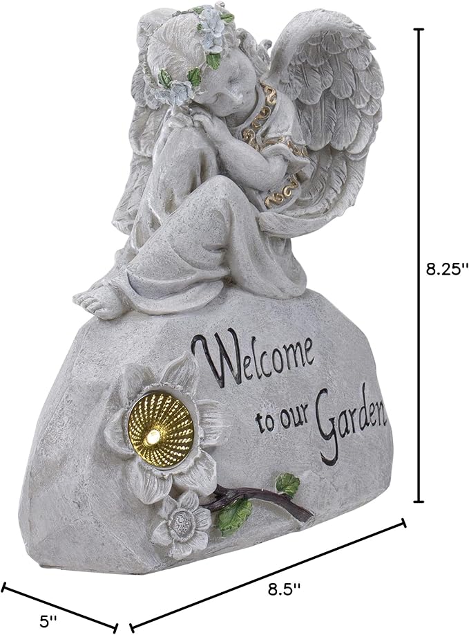 Northlight 10" Religious Peaceful Angel "Welcome To Our Garden" Solar Powered Outdoor Patio Statue