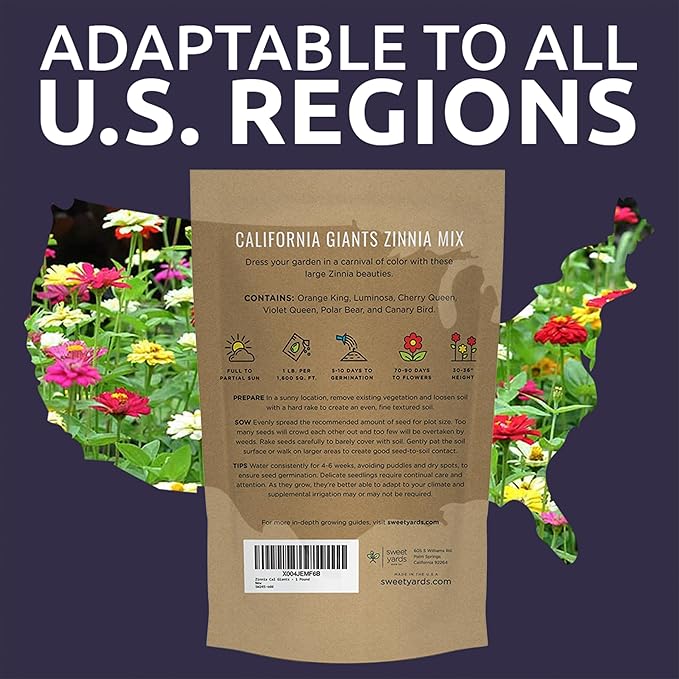 Bulk Zinnia Seeds - California Giants Mix - 1 Pound Bag Over 48,000 Flower Seeds - Mixed Colors and Large Blooms