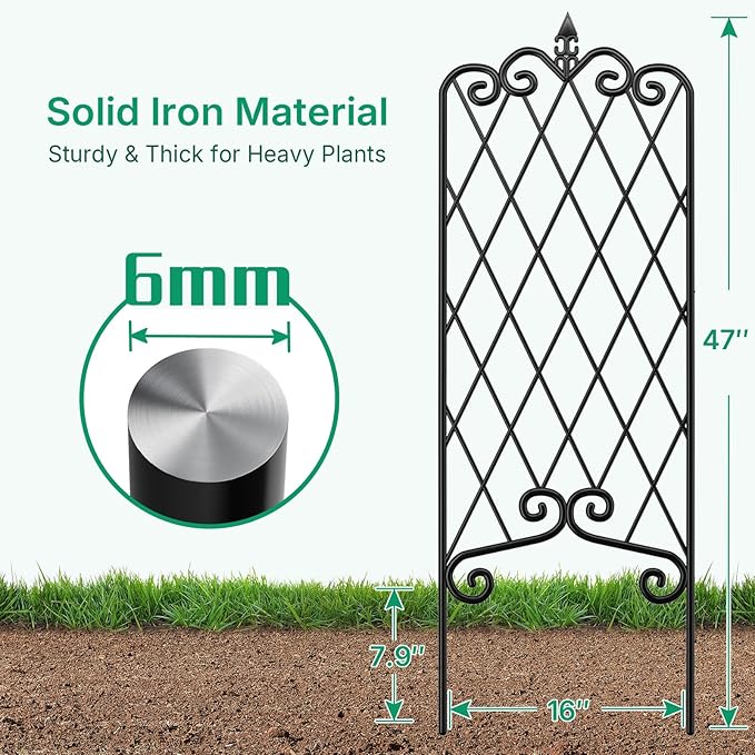 AMAGABELI GARDEN & HOME 4 Pack 47” x 16” Garden Trellis for Climbing Plants Outdoor Metal Garden Fencing Decorative Plant Trellis Vegetables and Rose Trellis for Ivy Cucumbers Black