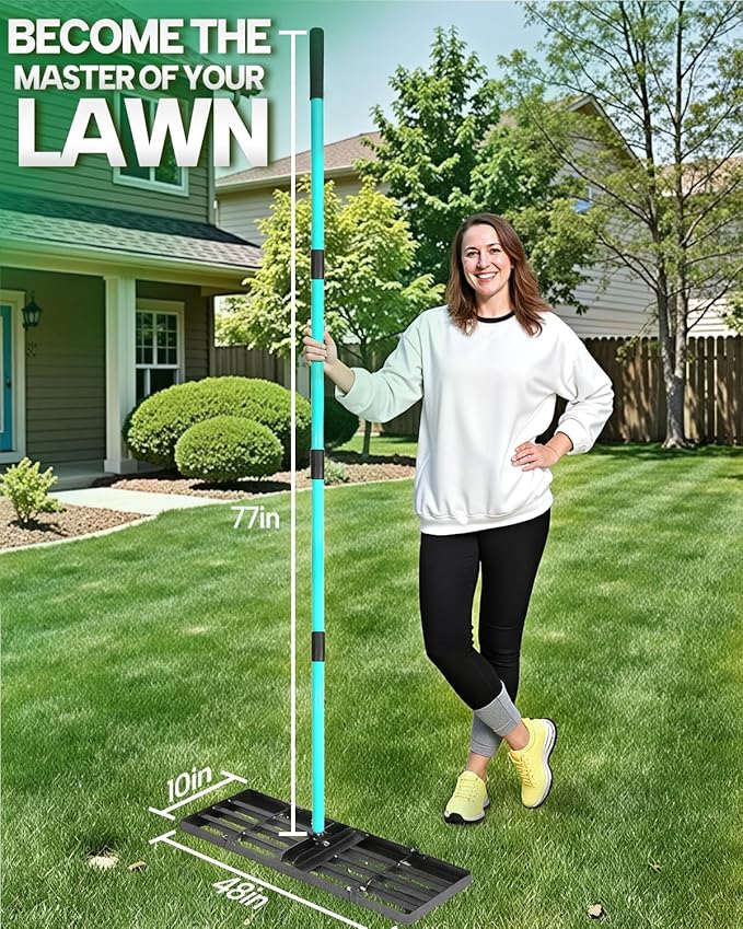 Breeze Touch Lawn Leveling Rake, 48 Inch Yard Lawn Leveling for Soil with 78" Adjustable Steel Handle, Heavy Duty Effort Saving Landscape Lawn Leveler for Yard Garden Soil Sand Dirt Grass