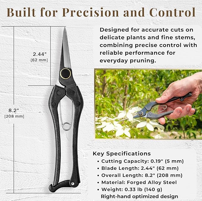 Wablade Japanese-Made Double-Edge Bonsai Pruning Shears, Precision Bud Scissors for Clean, Smooth Cuts on Soft Stems, Hand Pruner for Flowers & Plants, 5mm Capacity (Double-blade)