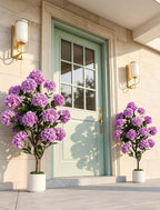 Artificial Flower Tree for Outdoor: 3.6ft Fake Crape Myrtle Tree Set of 2 for Front Porch Door Indoor Decor - Purple Realistic Silk Plant with Pot for Home Living Room Patio Decorations