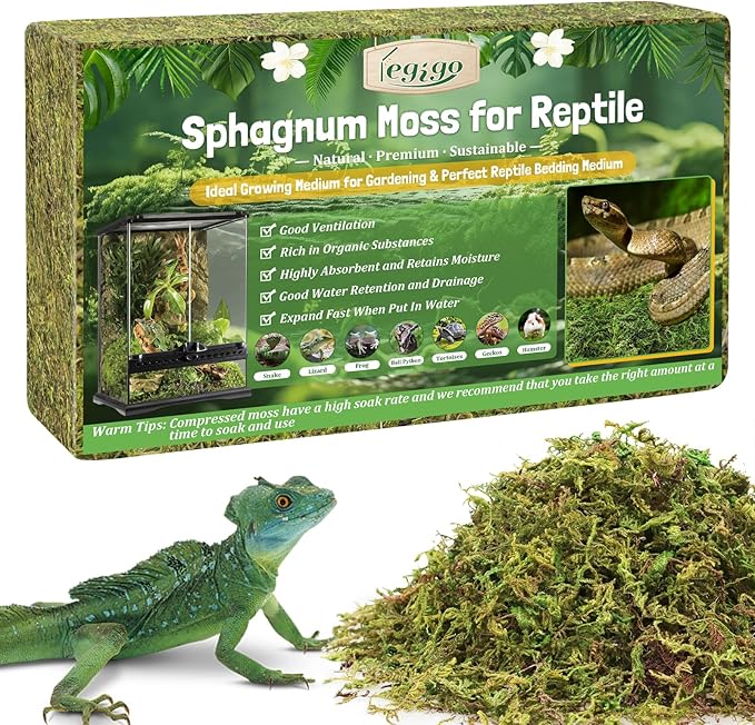 Legigo 14 OZ Sphagnum Moss for Reptile- 16 QT Natural Reptile Moss Terrarium Moss Substrate, Snake Tank Moss Peat Moss Reptile Bedding for Snake, Gecko, Ball Python, Frog and Orchids Plants