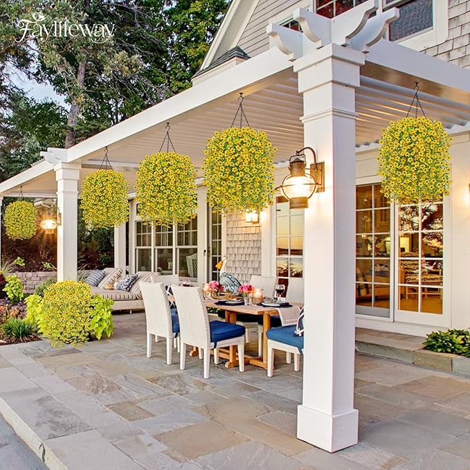 Artificial Hanging Flowers for Outdoors Spring Summer Decoration, 8PCS UV Resistant Silk Fake Hanging Plants for Patio Porch Front Yard Window Garden Indoor Decor(Yellow,8PCS)